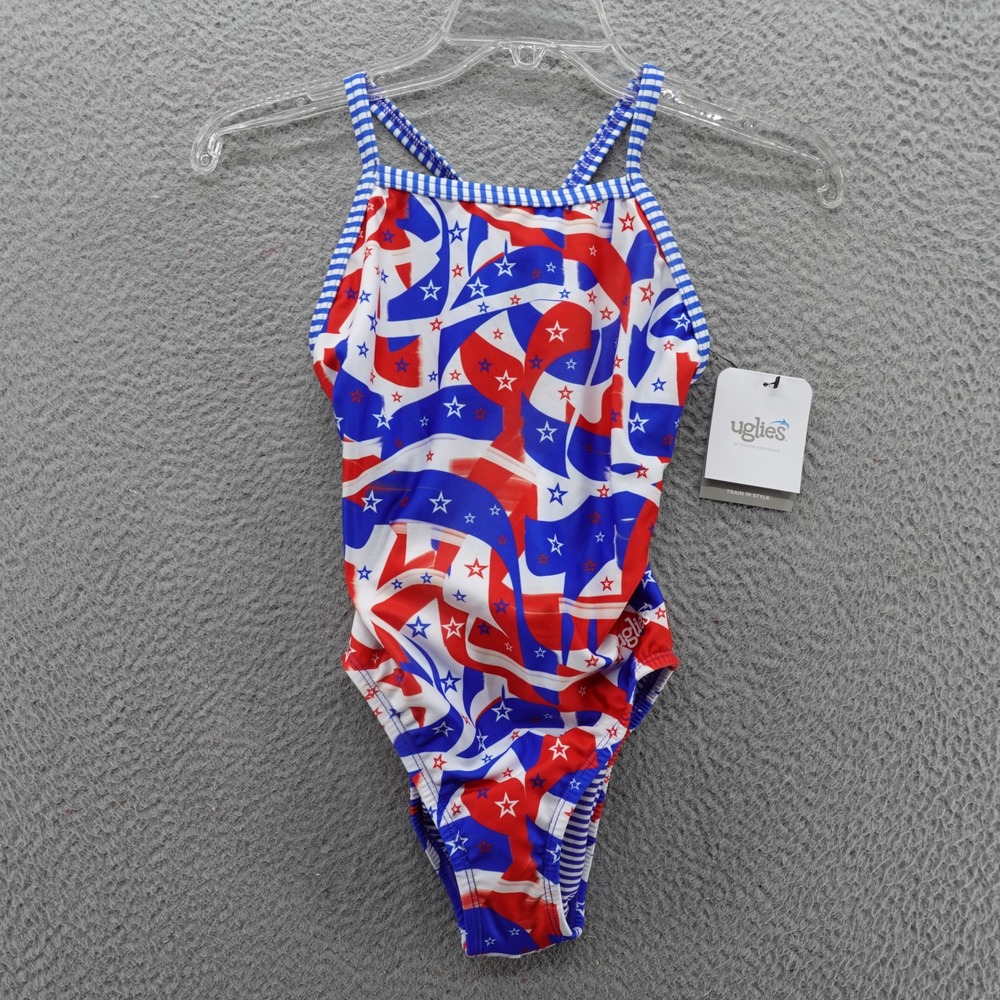 Dolfin Uglies V-2 Back Patriotic Stars One Piece Swimsuit Red White Blue 30 NEW